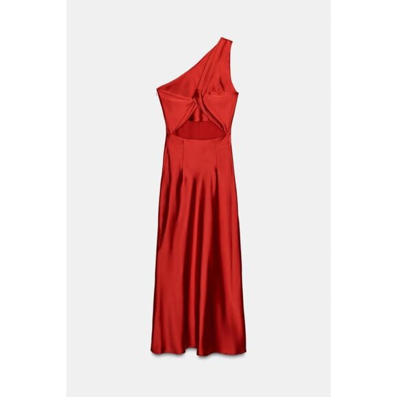 ZARA ASYMMETRIC SATIN EFFECT MIDI DRESS - Picture 8 of 9